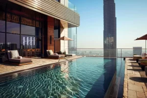 Roof garden with swimming pool in Dubai properties